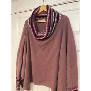 Simply Natural Alpaca Wool Poncho Cowl Hoodie Oversized Fair Isle Knit Sweater L
