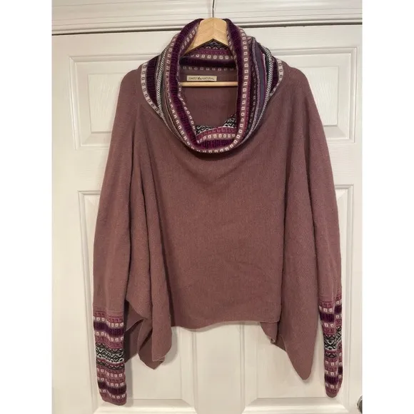 Simply Natural Alpaca Wool Poncho Cowl Hoodie Oversized Fair Isle Knit Sweater L