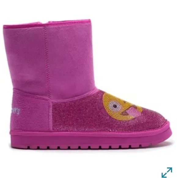 Skechers Pink Snuggle Emoji sparkle Bling boots 13
