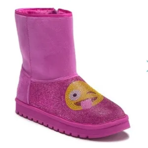Skechers Pink Snuggle Emoji sparkle Bling boots 13