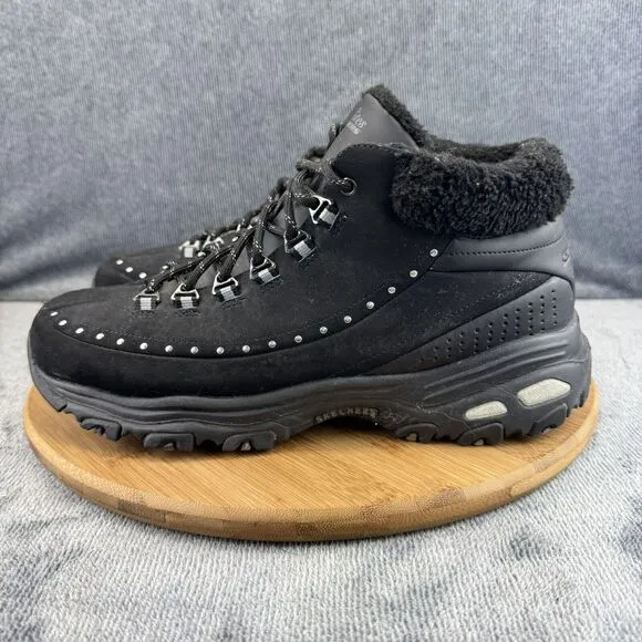 Skechers Womens D lites Gleeful Size 11 Boots Black Fur Lined Ankle Winter Snow