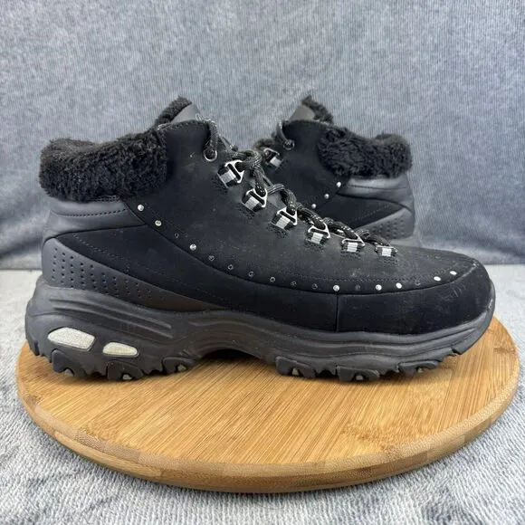 Skechers Womens D lites Gleeful Size 11 Boots Black Fur Lined Ankle Winter Snow