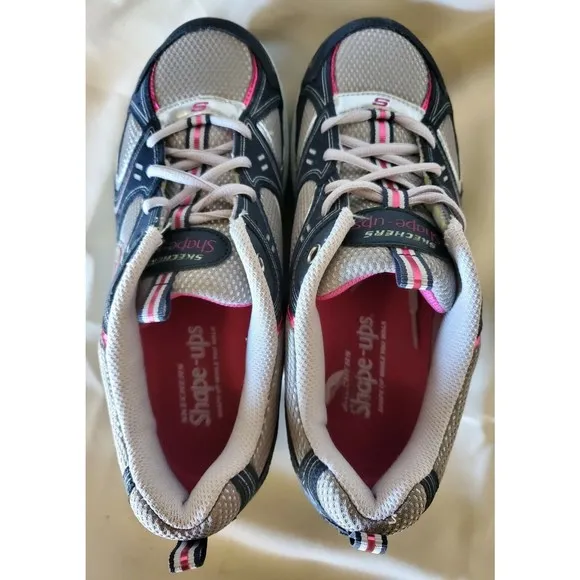 Sketchers Shape Ups Action Packed Casual Walking Shoes Sz 9.5 Navy Silver Pink