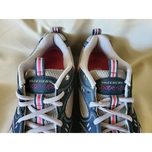 Sketchers Shape Ups Action Packed Casual Walking Shoes Sz 9.5 Navy Silver Pink