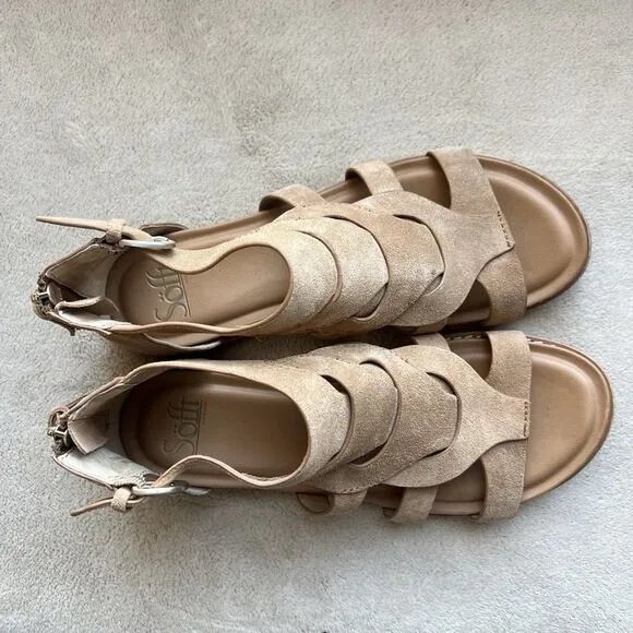 Sofft Ephie Desert Tan Suede Flat Sandals Women 8.5 M Comfort Gladiator Casual