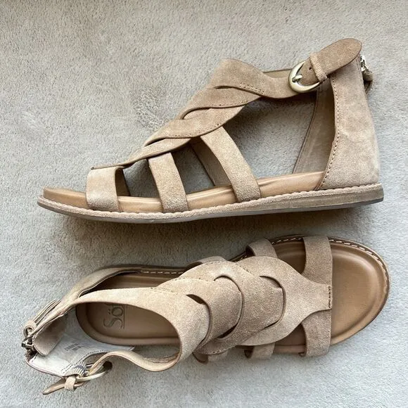 Sofft Ephie Desert Tan Suede Flat Sandals Women 8.5 M Comfort Gladiator Casual