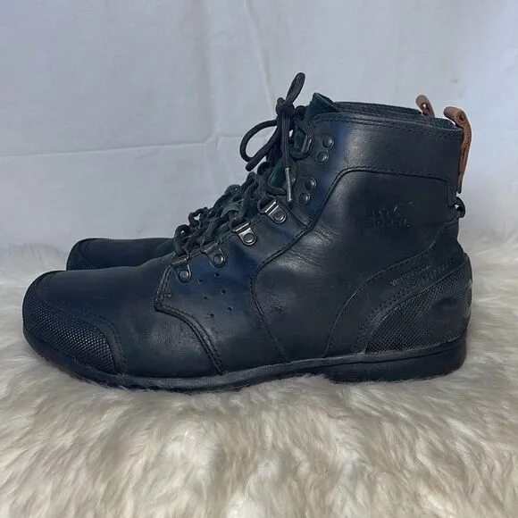 Sorel Ankeny Black Leather Mid Rise Hiking Boots Sz 11