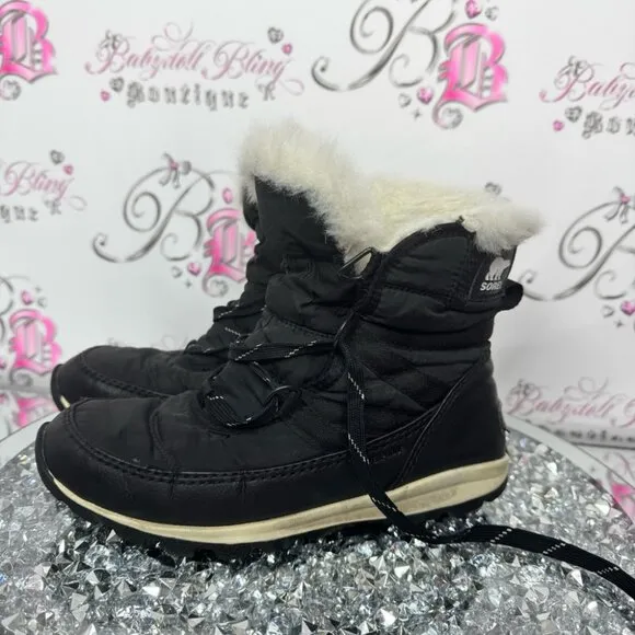 Sorel Black Winter Boots with Fur Trim Whitney short black warm size🇺🇸6