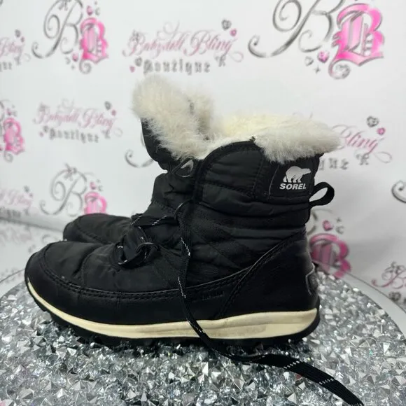 Sorel Black Winter Boots with Fur Trim Whitney short black warm size🇺🇸6