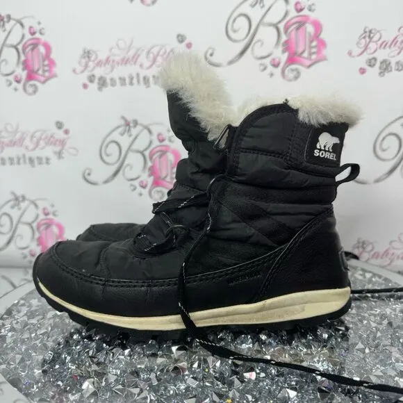 Sorel Black Winter Boots with Fur Trim Whitney short black warm size🇺🇸6