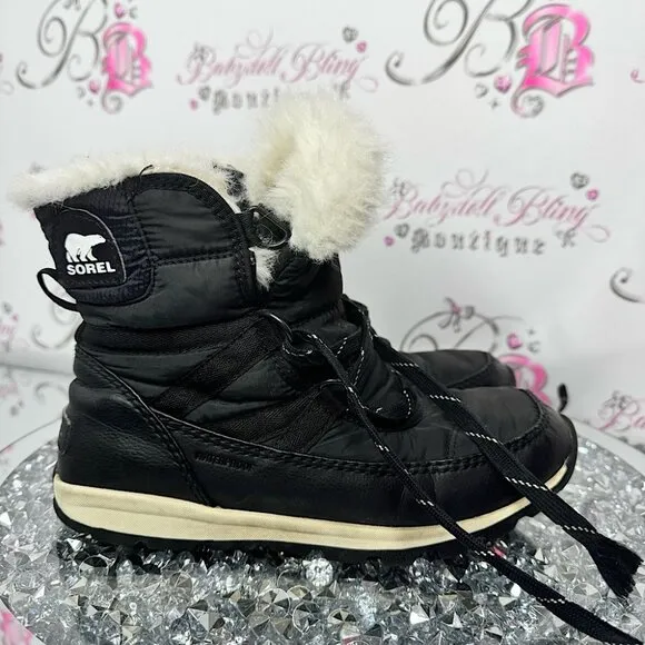 Sorel Black Winter Boots with Fur Trim Whitney short black warm size🇺🇸6
