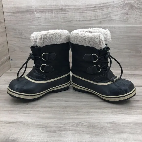 Sorel Boots Kids 12 Black Rubber Insulation Wool Lined Winter Snow Shoes