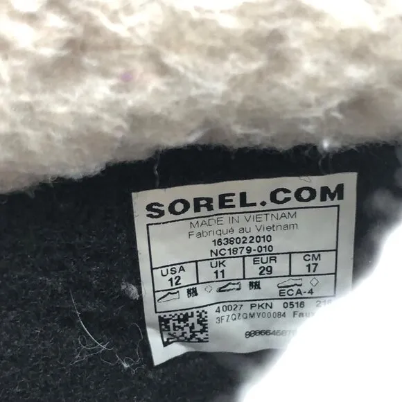 Sorel Boots Kids 12 Black Rubber Insulation Wool Lined Winter Snow Shoes