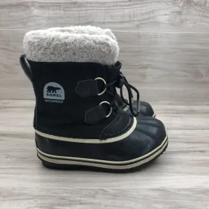 Sorel Boots Kids 12 Black Rubber Insulation Wool Lined Winter Snow Shoes