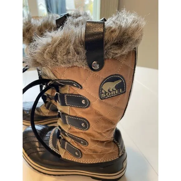 Sorel Boots Women's Size 6 Tofino Faux Fur Lined Mid-Calf Waterproof Tan Black