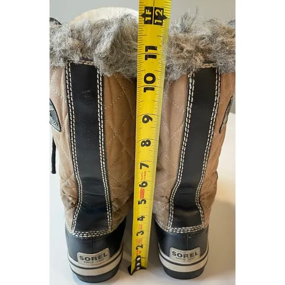 Sorel Boots Women's Size 6 Tofino Faux Fur Lined Mid-Calf Waterproof Tan Black
