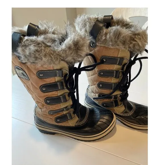 Sorel Boots Women's Size 6 Tofino Faux Fur Lined Mid-Calf Waterproof Tan Black