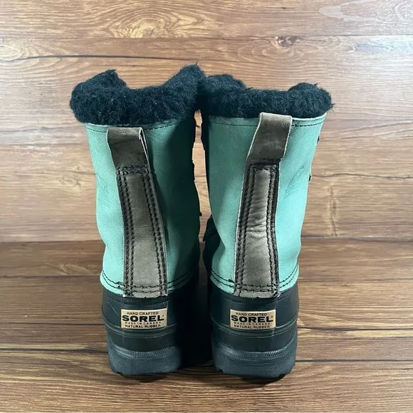 SOREL Caribou Green Leather Snow Boots Winter Shoes Women’s Size 9 Lace Up
