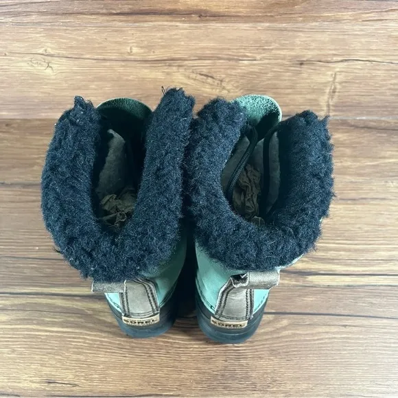SOREL Caribou Green Leather Snow Boots Winter Shoes Women’s Size 9 Lace Up