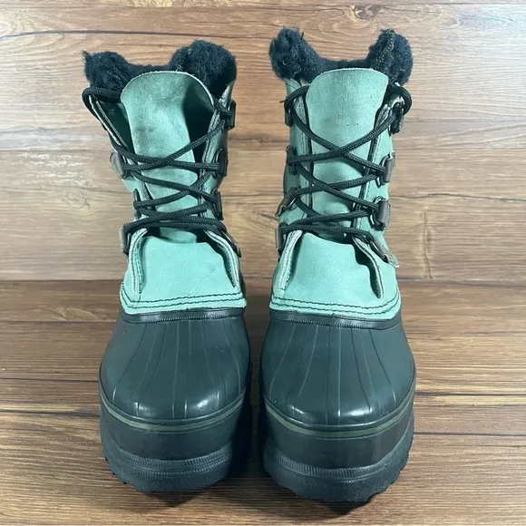 SOREL Caribou Green Leather Snow Boots Winter Shoes Women’s Size 9 Lace Up