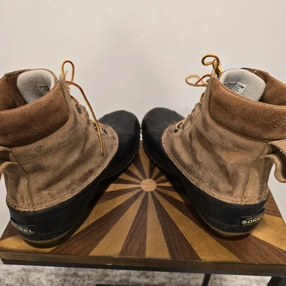 Sorel Cheyanne Waterproof Winter Duck Boots 10 M Mens Brown Leather Insulated