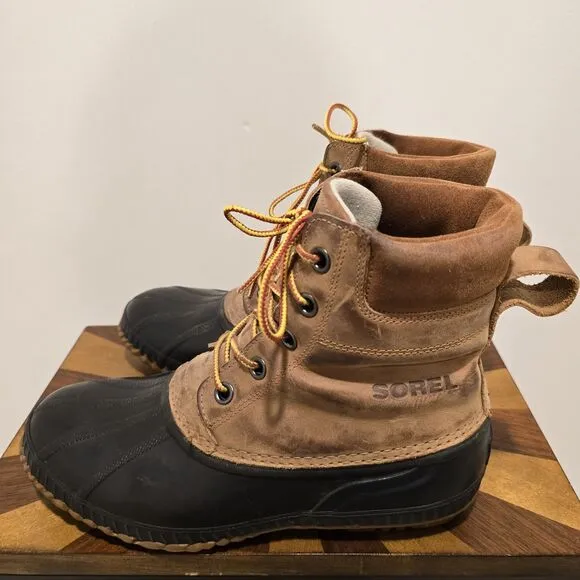 Sorel Cheyanne Waterproof Winter Duck Boots 10 M Mens Brown Leather Insulated