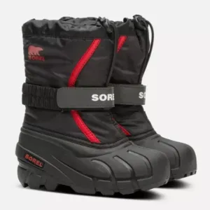 SOREL Flurry Children’s Size 5 Winter Snow Boots Black Red Weather Proof Warm