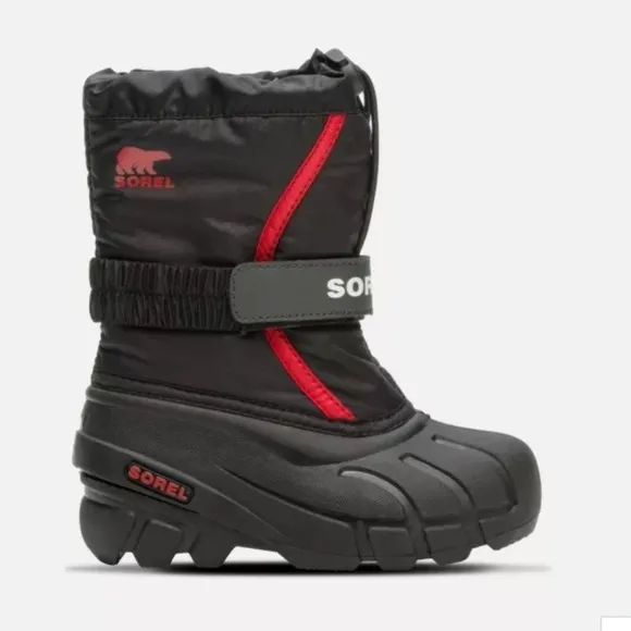 SOREL Flurry Children’s Size 5 Winter Snow Boots Black Red Weather Proof Warm