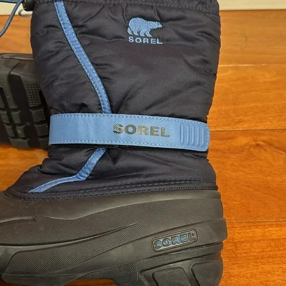 Sorel Flurry Snow Boots Youths Dark &amp; Light Blue Grill Heatwave Shoes size 6