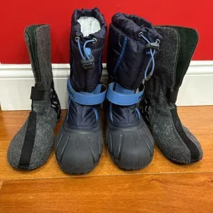 Sorel Flurry Snow Boots Youths Dark &amp; Light Blue Grill Heatwave Shoes size 6