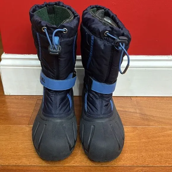 Sorel Flurry Snow Boots Youths Dark &amp; Light Blue Grill Heatwave Shoes size 6