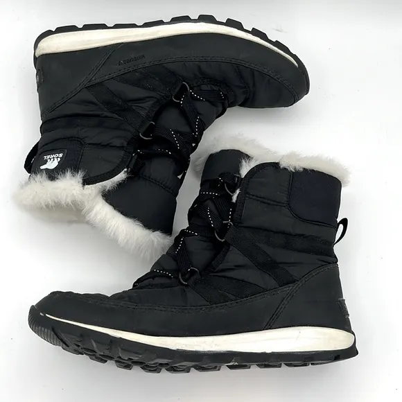 Sorel -‎ Girls youth Whitney Short lace snow boots faux fur trim winter bootie 7