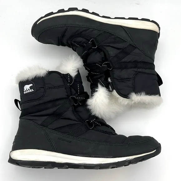 Sorel -‎ Girls youth Whitney Short lace snow boots faux fur trim winter bootie 7