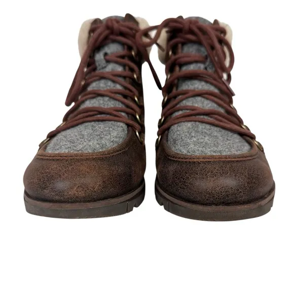 Sorel Harlow Cozy Shearling Ankle Hiker Boots Bootie Leather Wool Lace Up Size 9