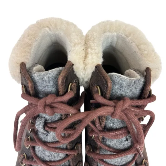 Sorel Harlow Cozy Shearling Ankle Hiker Boots Bootie Leather Wool Lace Up Size 9