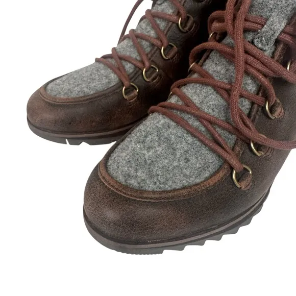 Sorel Harlow Cozy Shearling Ankle Hiker Boots Bootie Leather Wool Lace Up Size 9