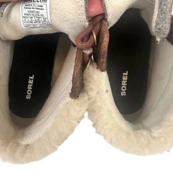Sorel Harlow Cozy Shearling Ankle Hiker Boots Bootie Leather Wool Lace Up Size 9