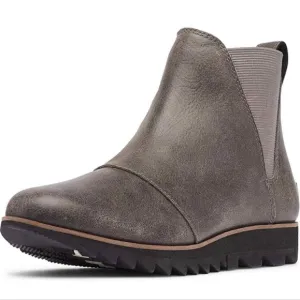 SOREL, Harlow Taupe Quarry Gray Chelsea Waterproof Leather Ankle Boots Size 7