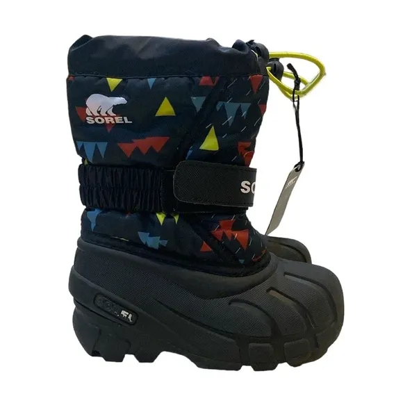 SOREL Infant Flurry Print Winter Fur-Lined Boots Blue w/diff colors Unisex Sz 8