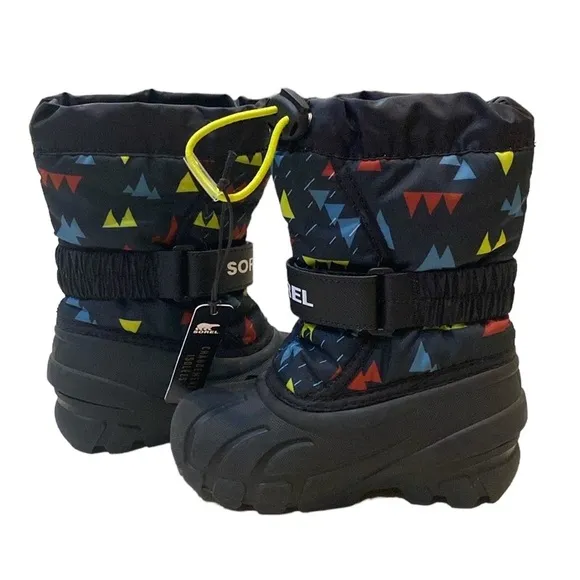 SOREL Infant Flurry Print Winter Fur-Lined Boots Blue w/diff colors Unisex Sz 8