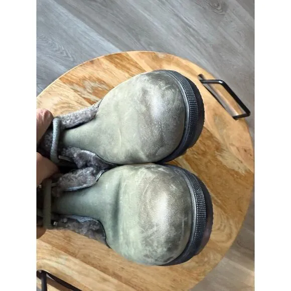 Sorel Joan Arc Arctic Wedge Leather Shearling Green Gray Women's size 7 Boots