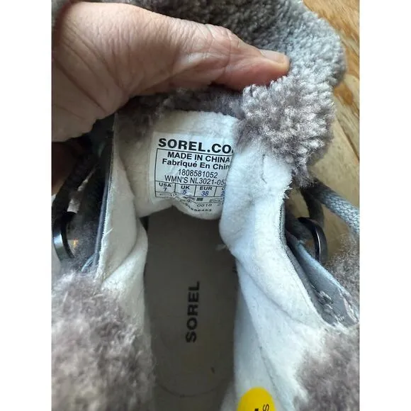 Sorel Joan Arc Arctic Wedge Leather Shearling Green Gray Women's size 7 Boots