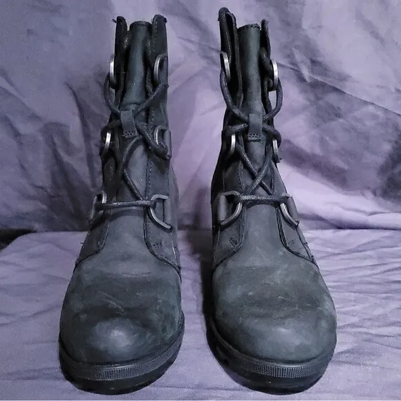Sorel Joan of Arc II Wedge Boots Black Womens 6.5