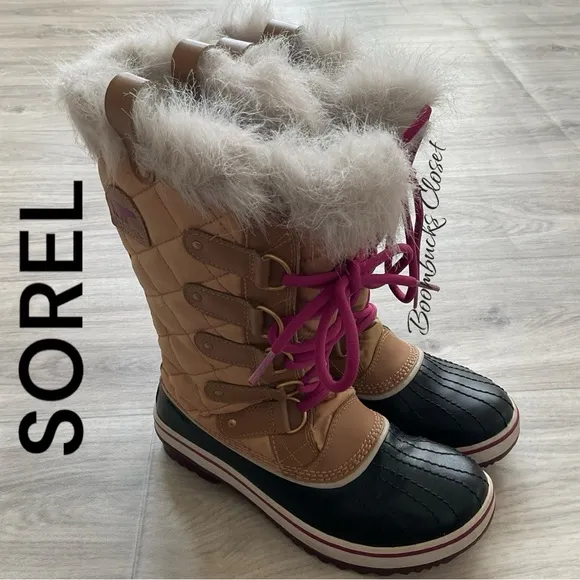 Sorel Joan of Arctic Camel brown, tan, Black Leather Lace up waterproof boots 7