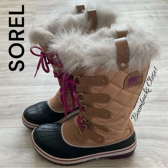 Sorel Joan of Arctic Camel brown, tan, Black Leather Lace up waterproof boots 7