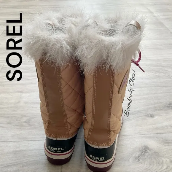 Sorel Joan of Arctic Camel brown, tan, Black Leather Lace up waterproof boots 7