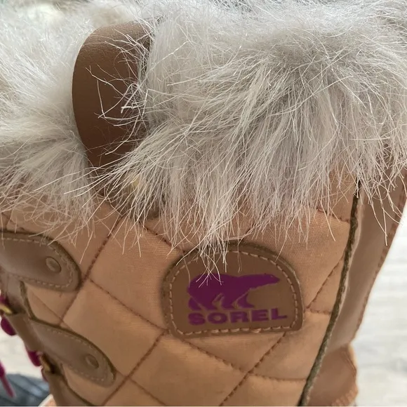 Sorel Joan of Arctic Camel brown, tan, Black Leather Lace up waterproof boots 7