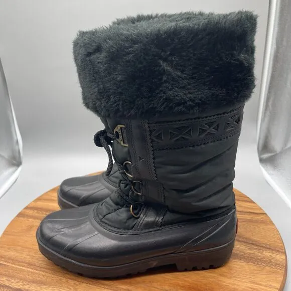 Sorel Kaufman Womens Size 9 Snow Boots Black Natural Rubber Rain Lace Up Winter