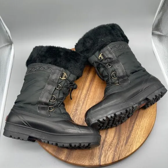 Sorel Kaufman Womens Size 9 Snow Boots Black Natural Rubber Rain Lace Up Winter