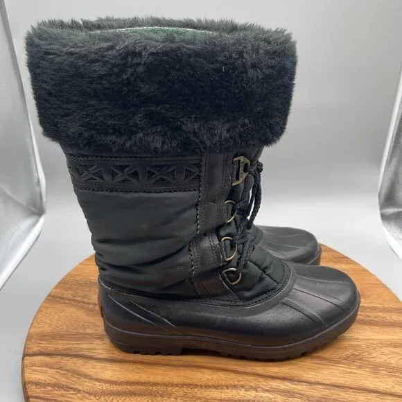 Sorel Kaufman Womens Size 9 Snow Boots Black Natural Rubber Rain Lace Up Winter